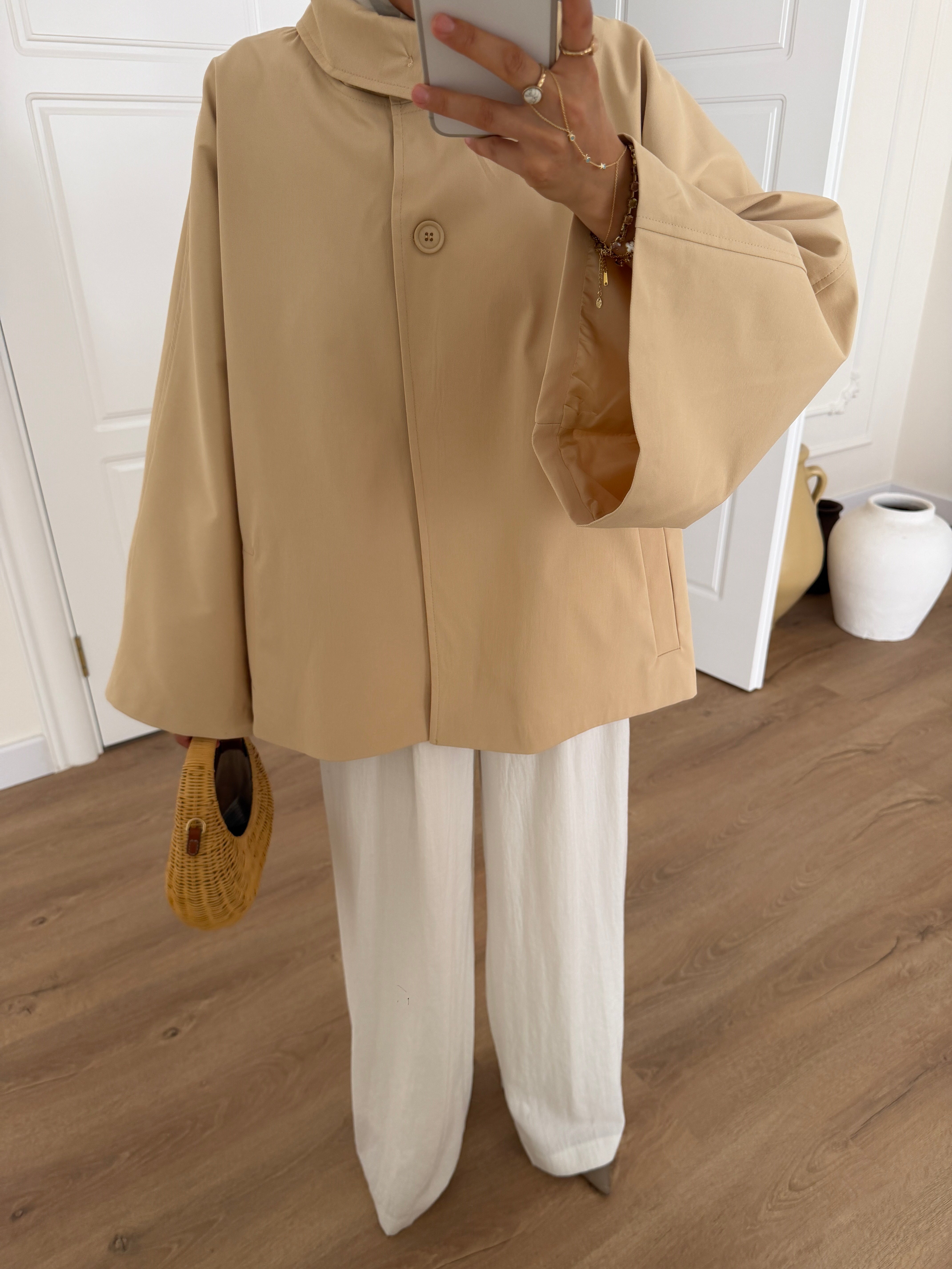Premium Taş Kemerli Trençkot - Camel