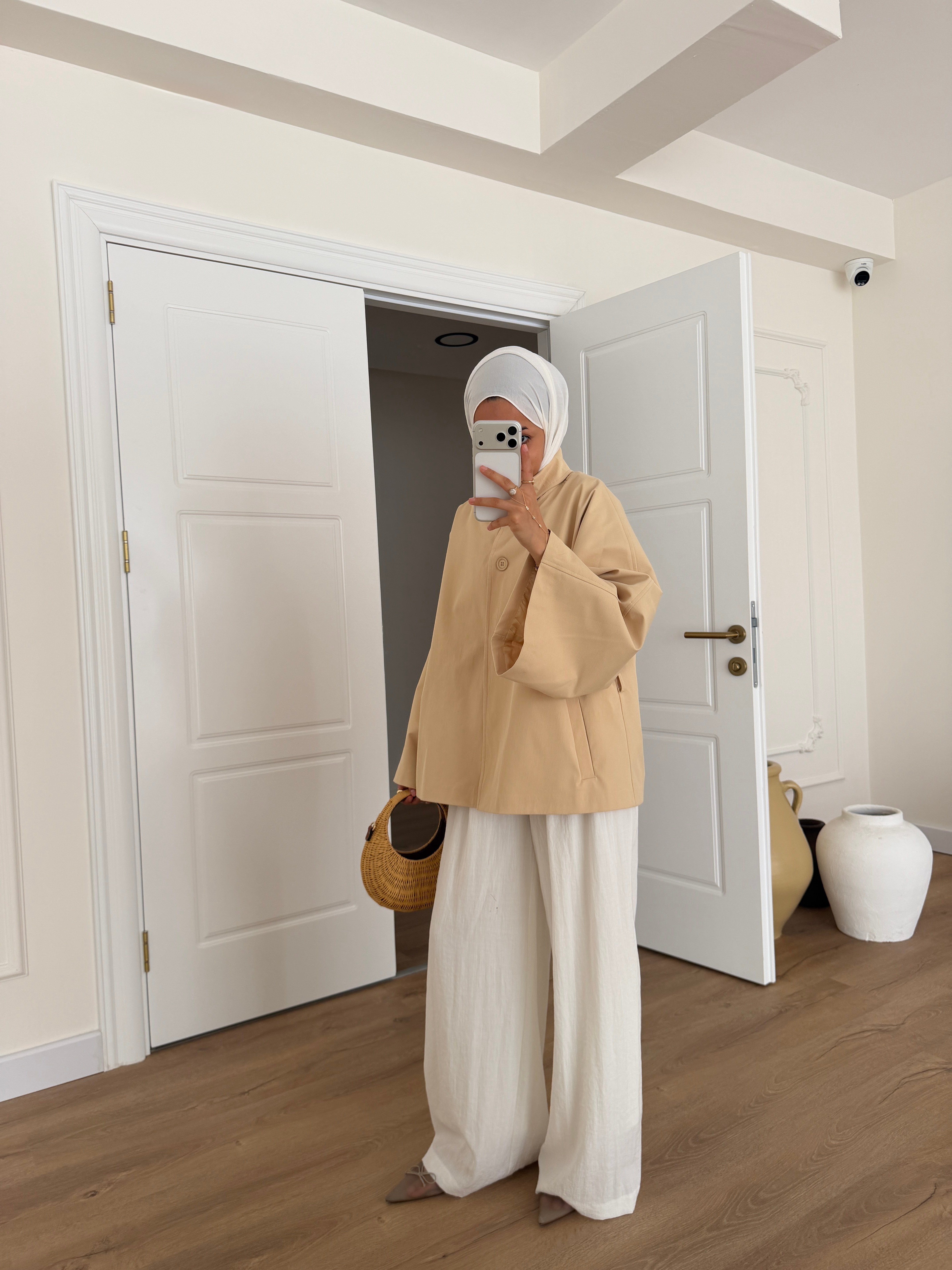 Premium Taş Kemerli Trençkot - Camel
