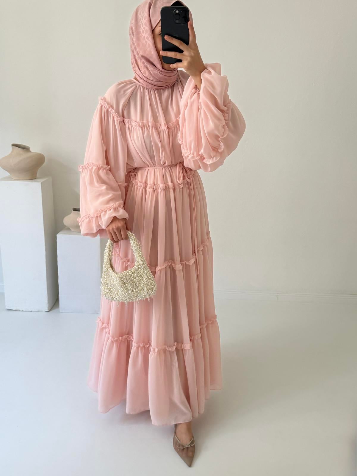 Prenses Şifon Elbise - Pembe