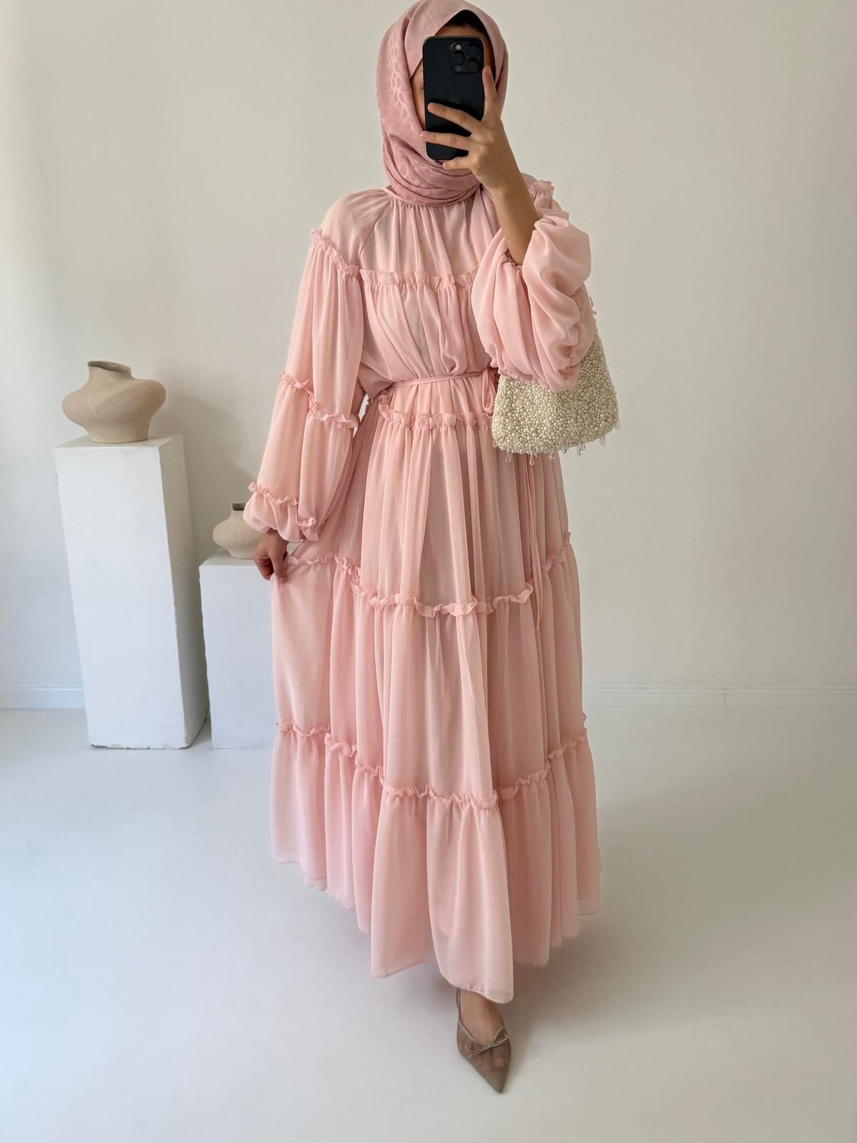 Prenses Şifon Elbise - Pembe