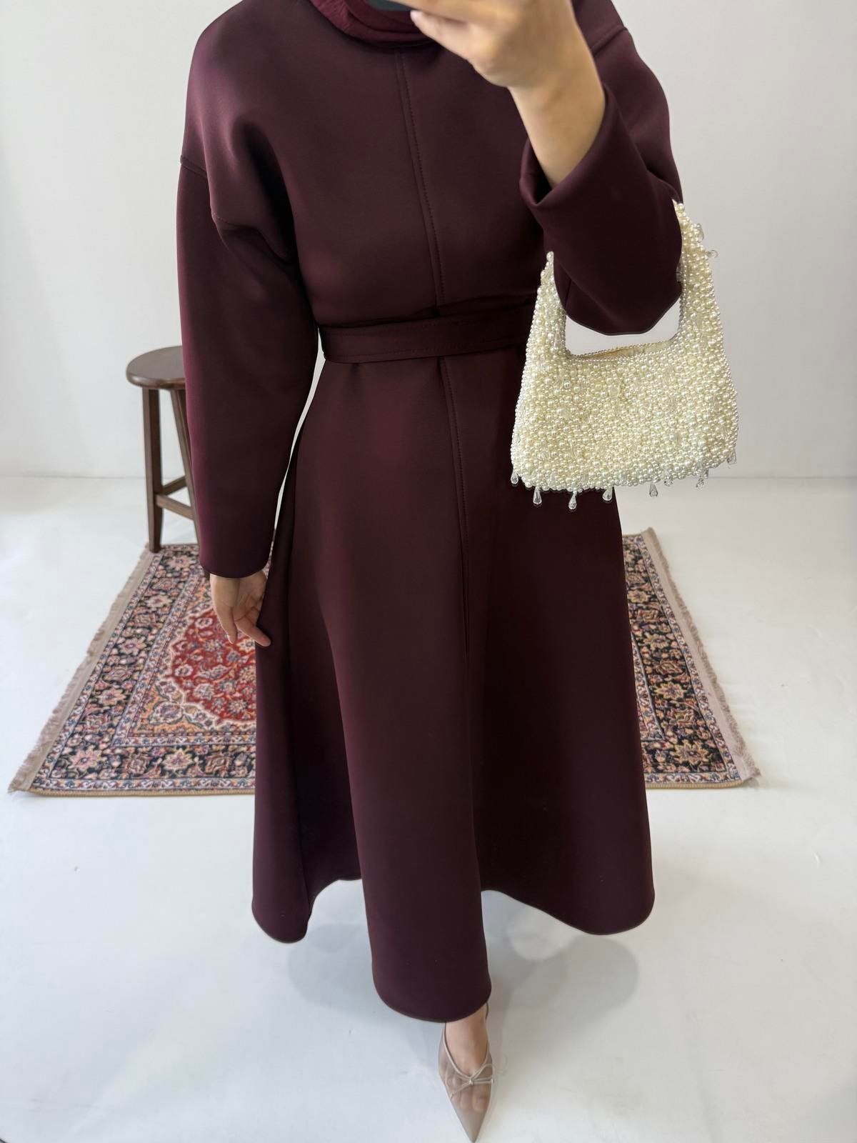Puff Scuba Elbise - Bordo