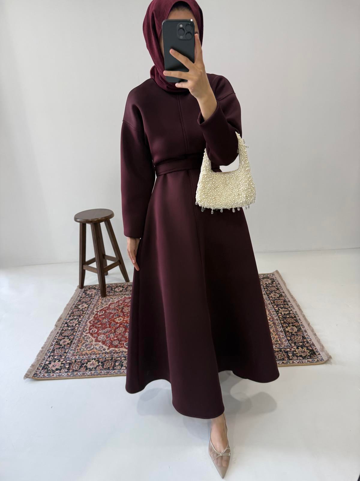 Puff Scuba Elbise - Bordo