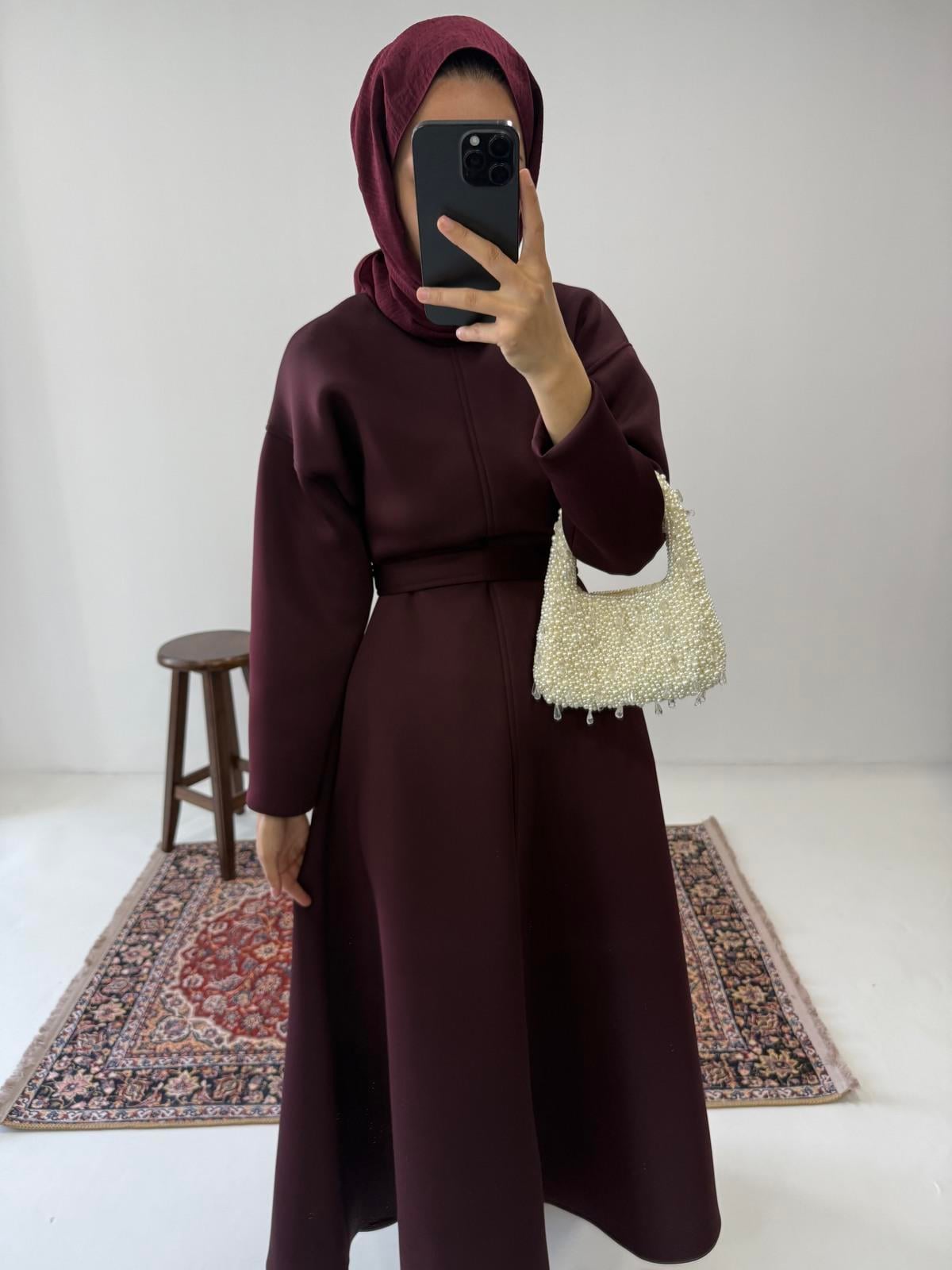Puff Scuba Elbise - Bordo