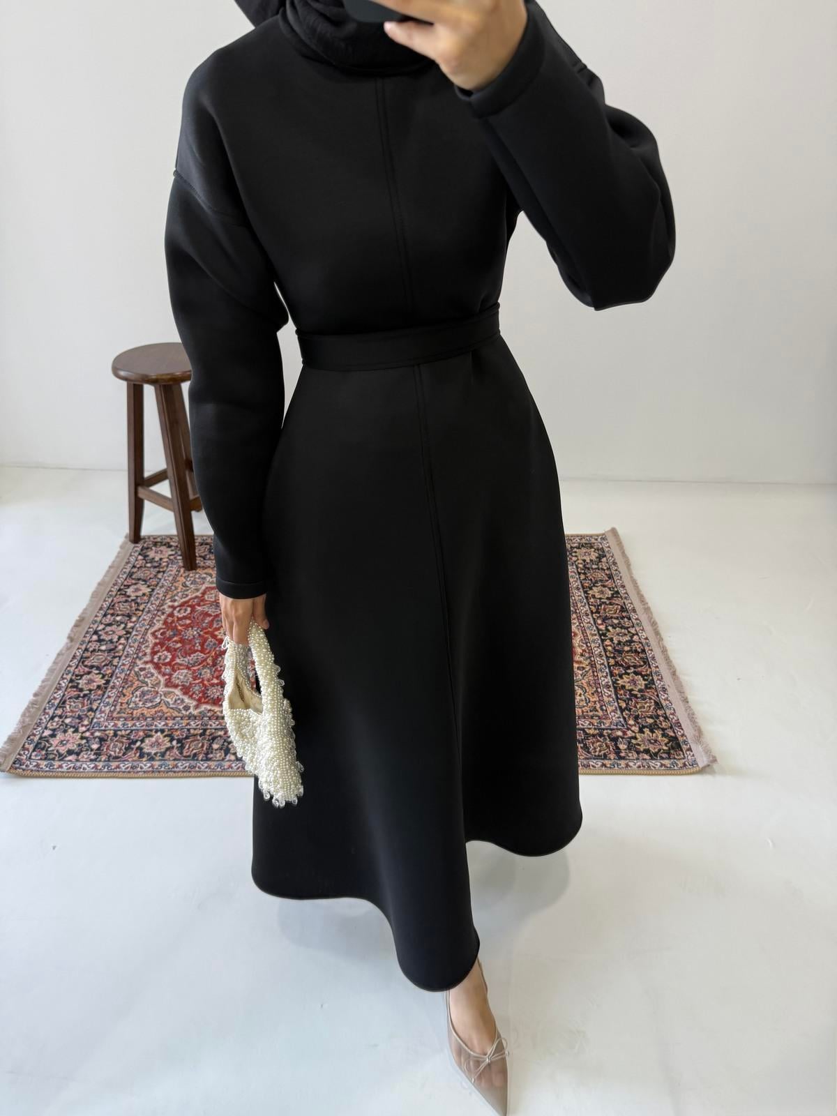 Puff Scuba Elbise - Siyah