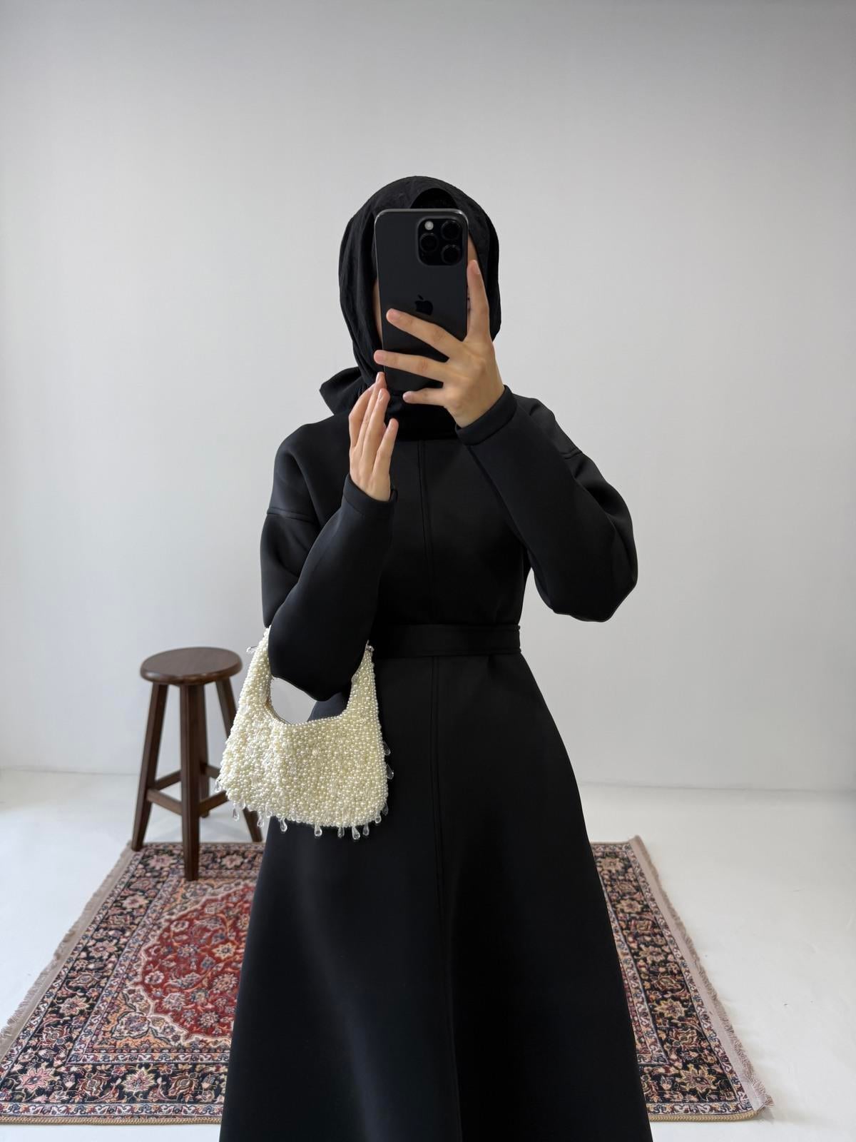 Puff Scuba Elbise - Siyah