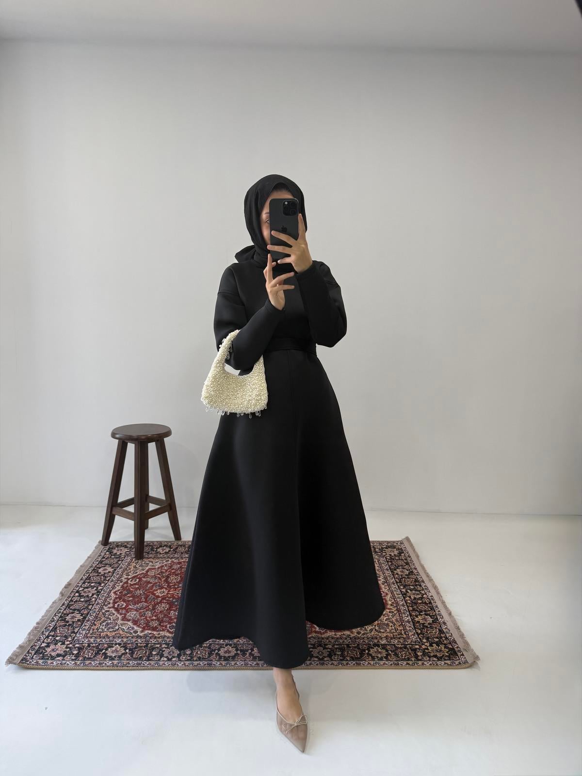 Puff Scuba Elbise - Siyah
