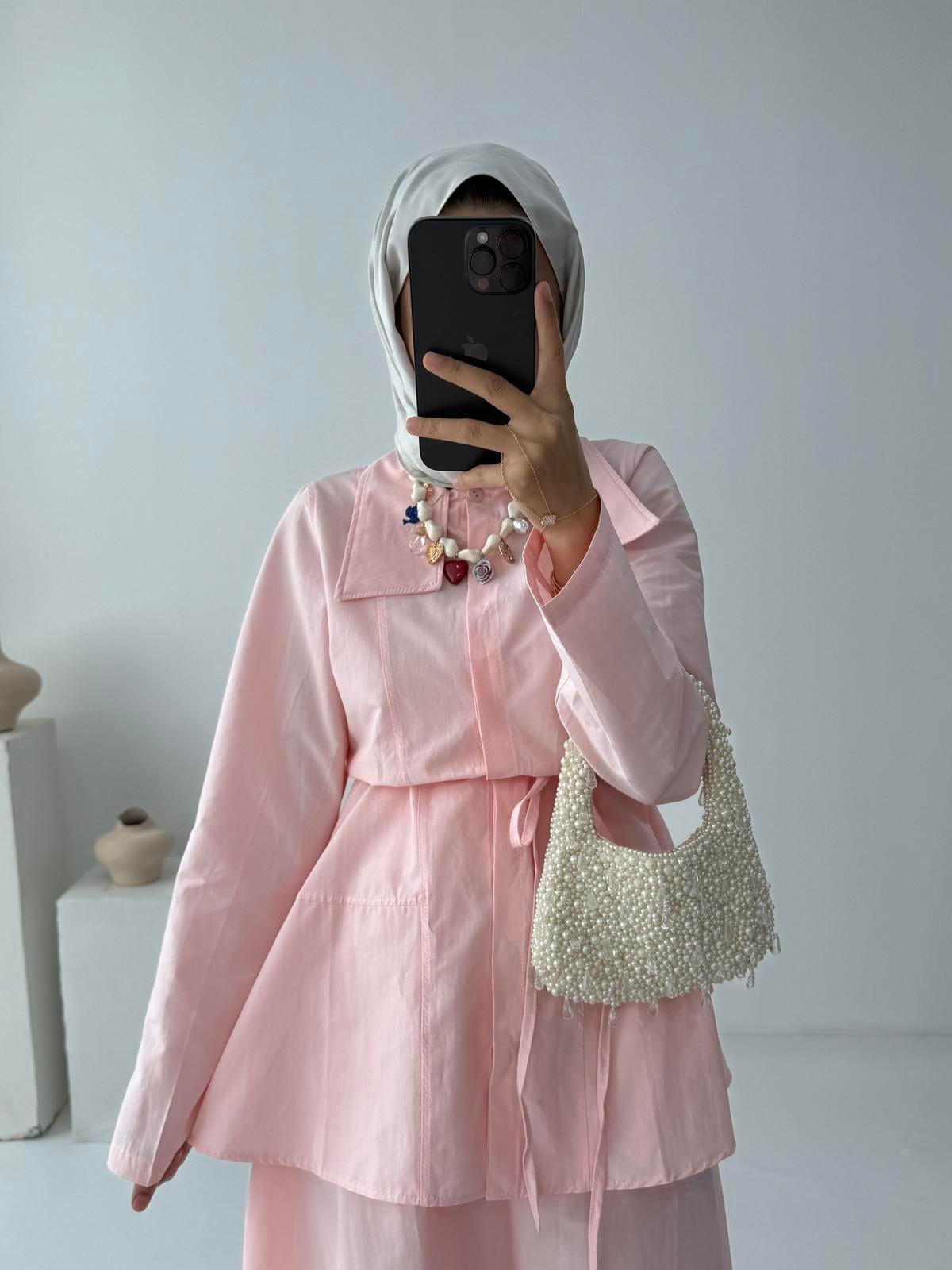 Sera Keten Etekli Takım - Pembe