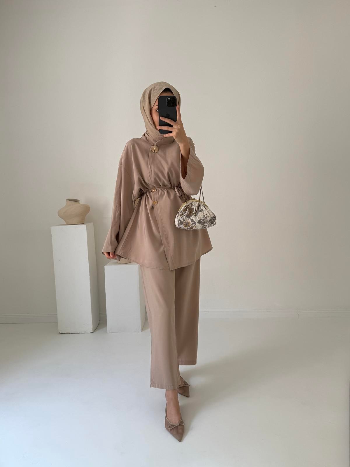 Tansel Gold Düğmeli Takım - Bej