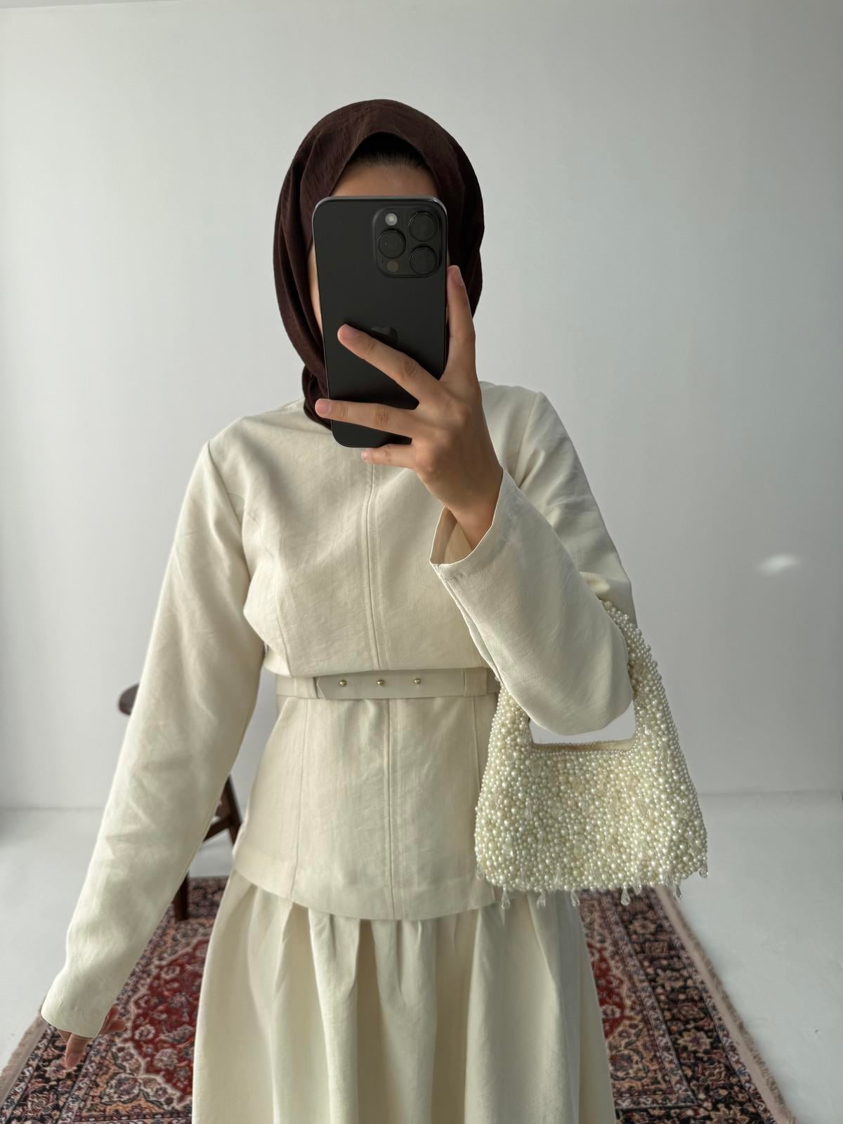 Tasarım Kemerli Elbise - Bej