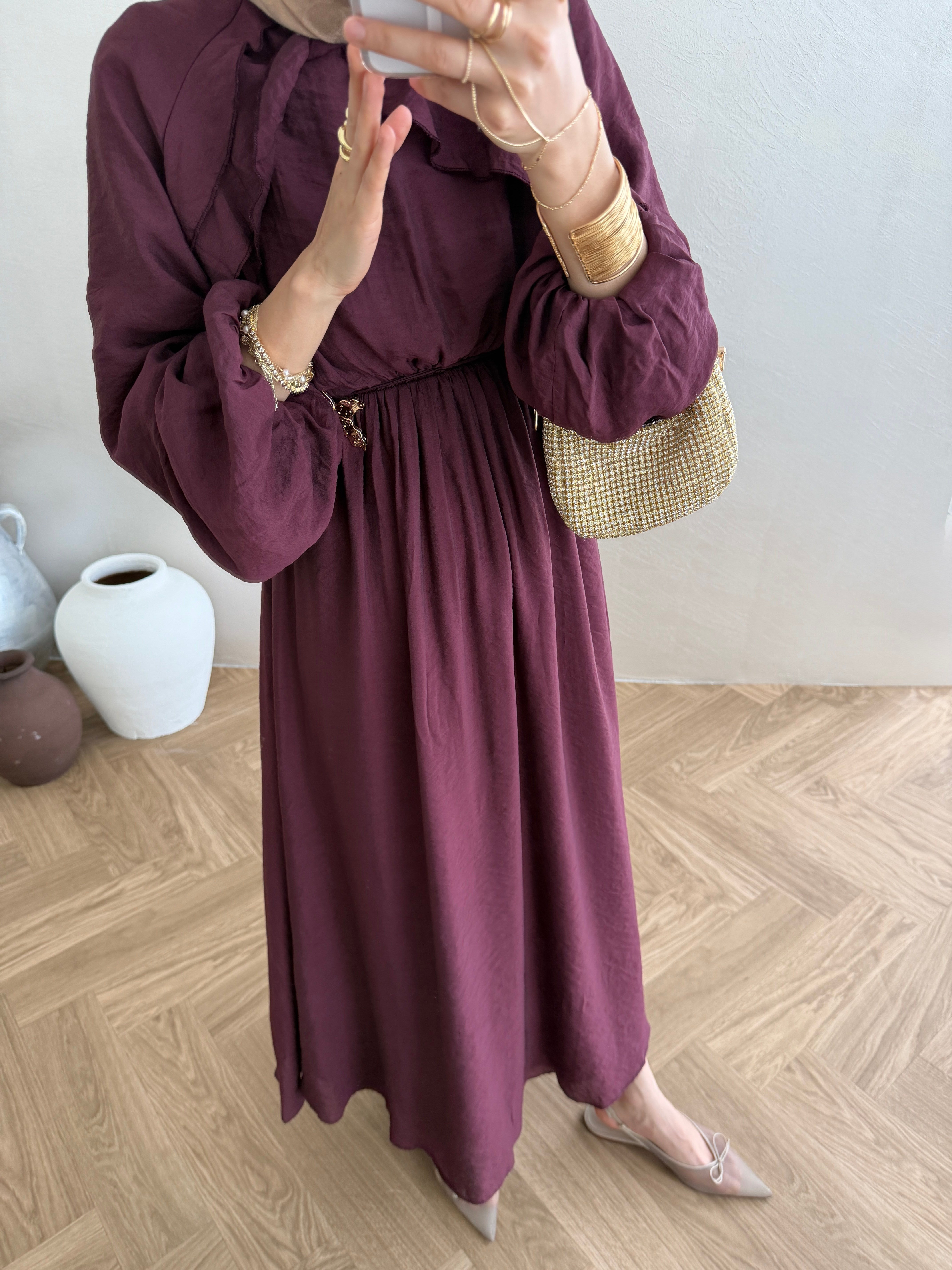 Vual Broşlu Elbise - Bordo
