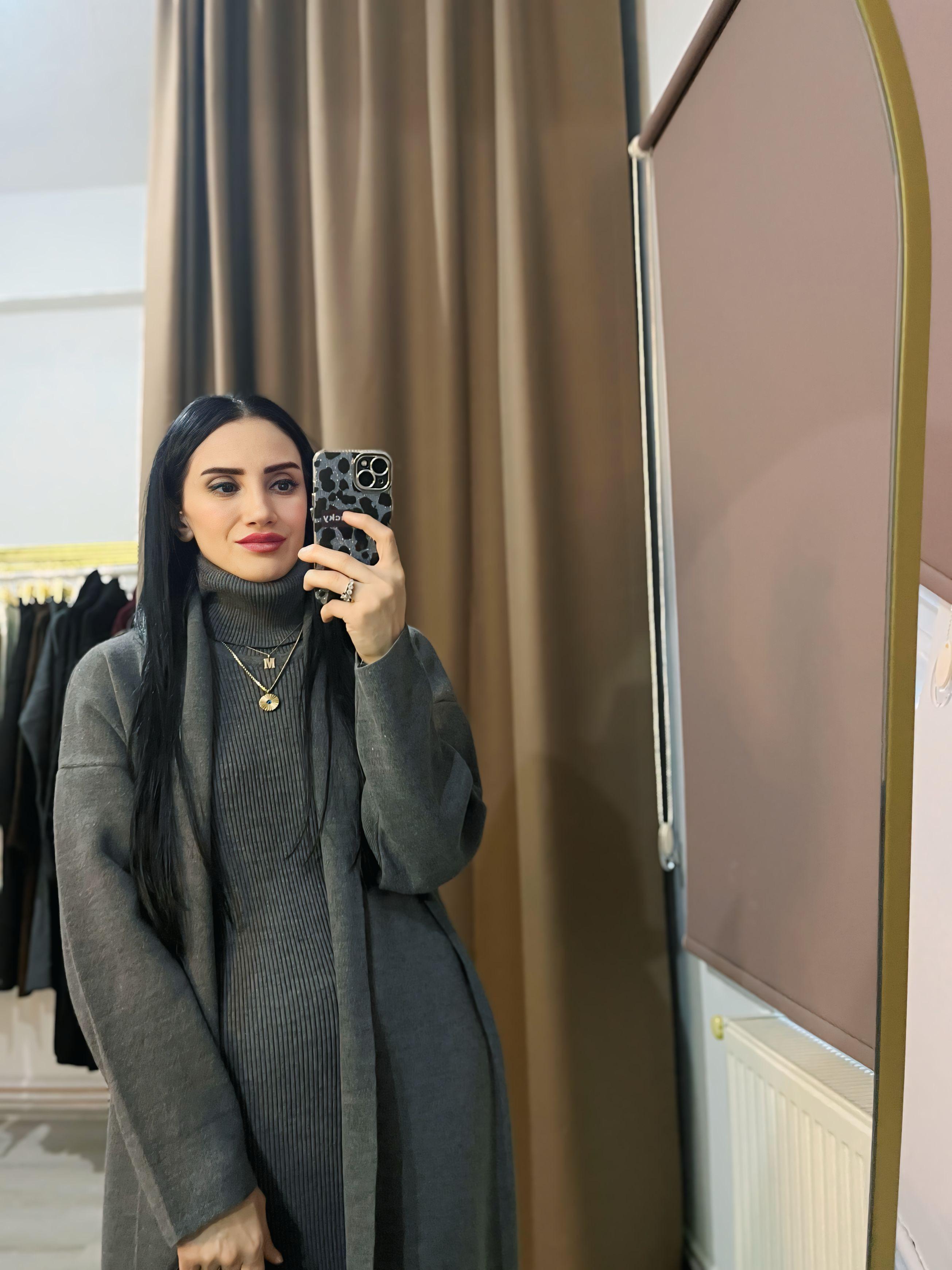 Antrasit Balıkçı Yaka Sıfır Kol Hırkalı Elbise
