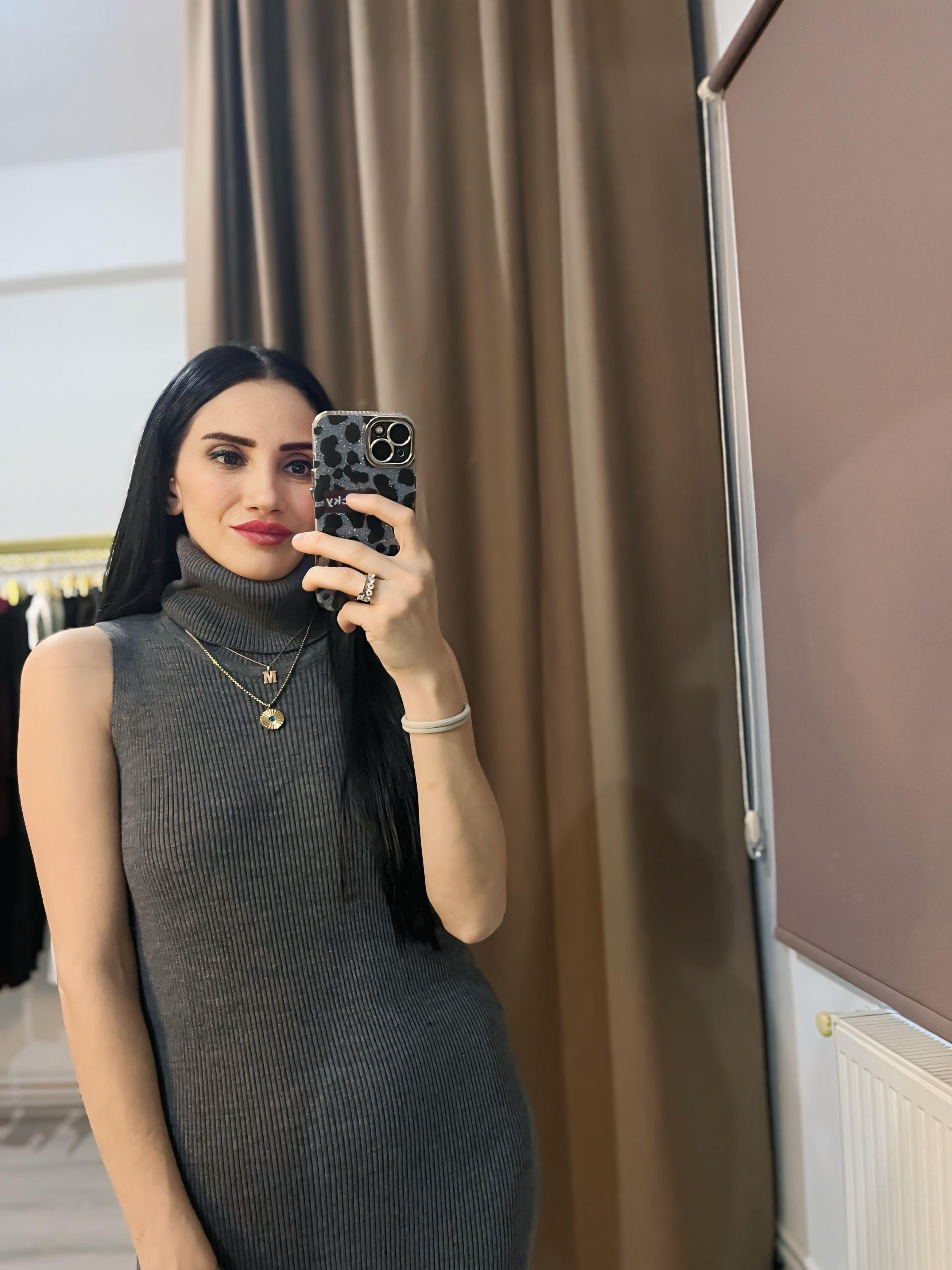 Antrasit Balıkçı Yaka Sıfır Kol Hırkalı Elbise