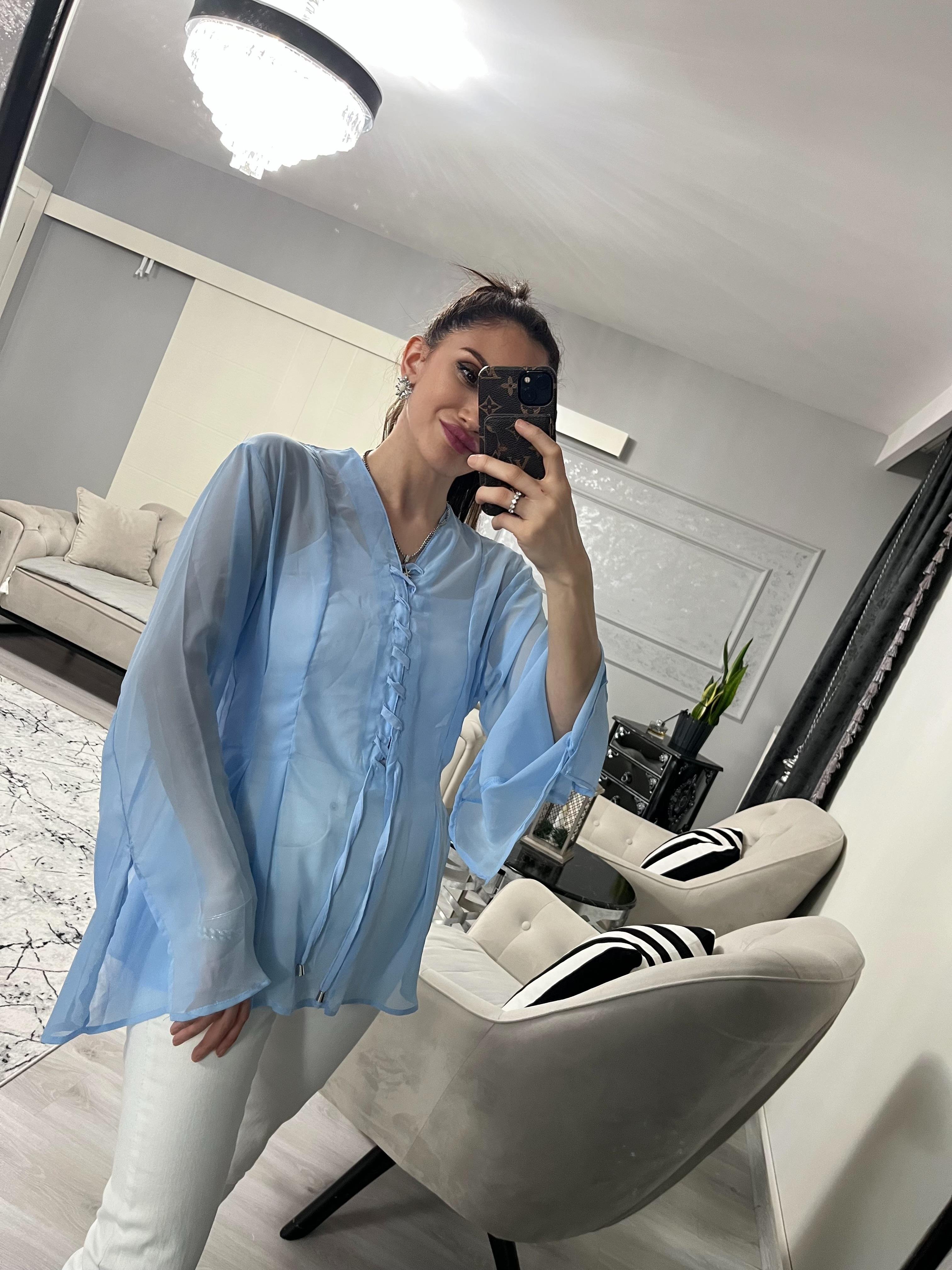Mavi Şifon Bluz