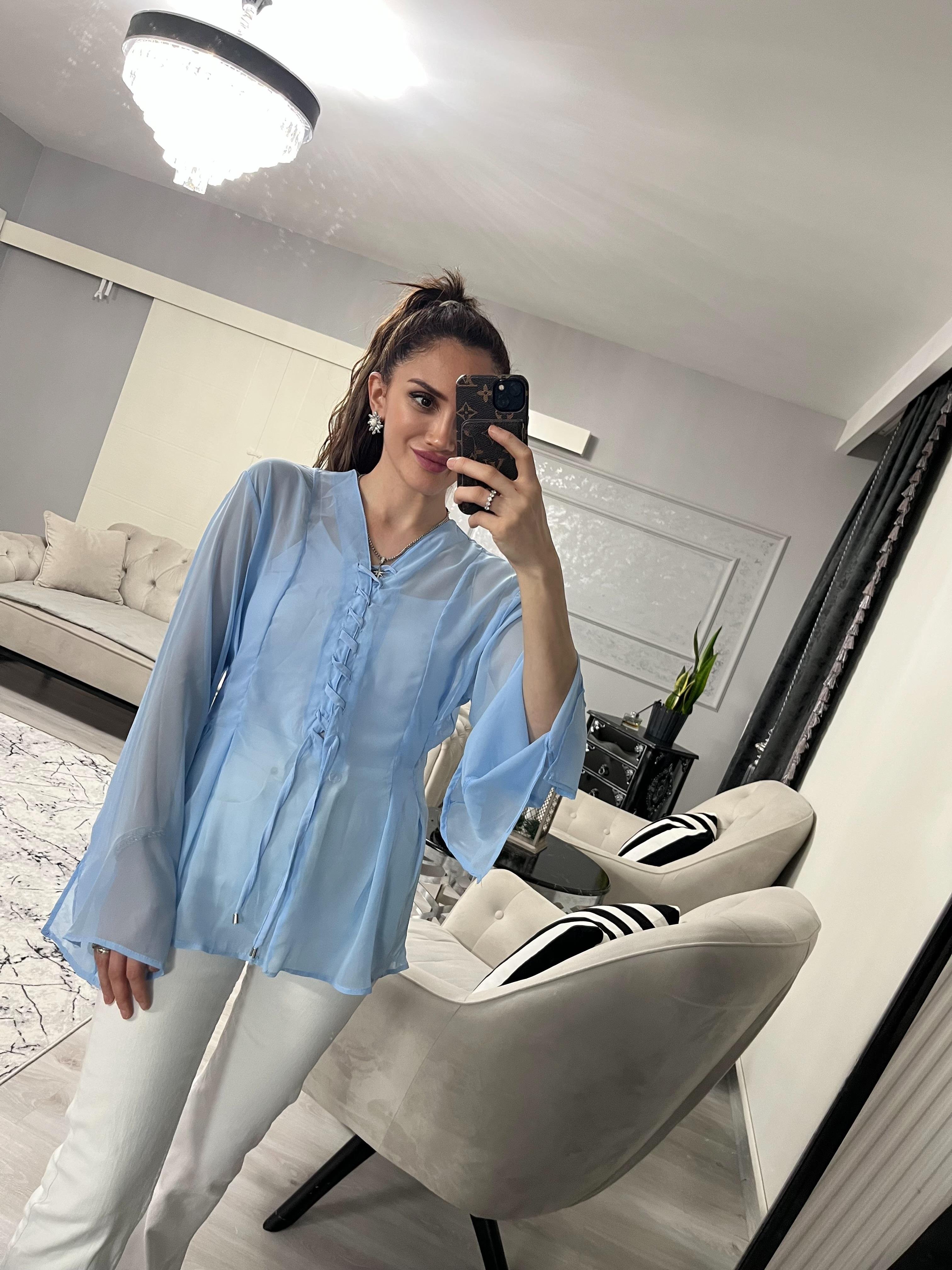 Mavi Şifon Bluz