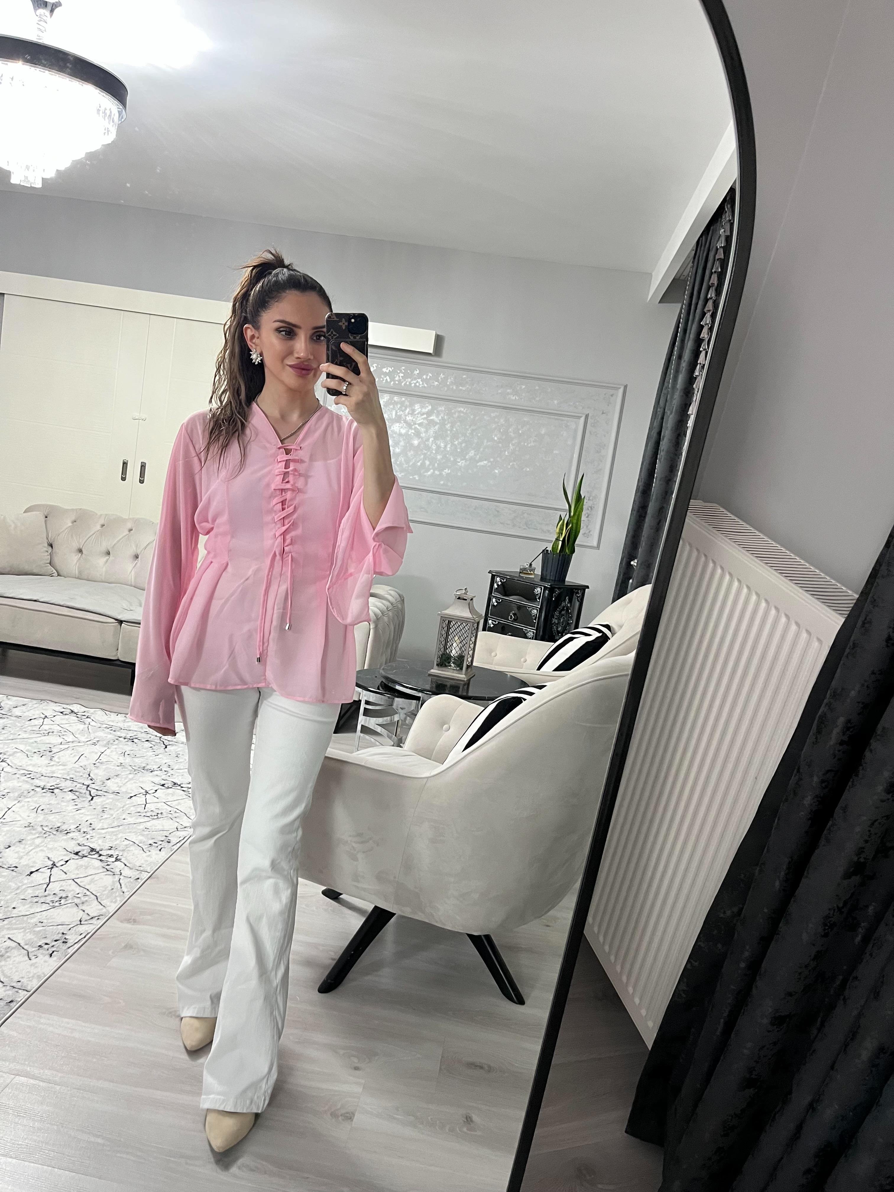 Pembe Şifon Bluz