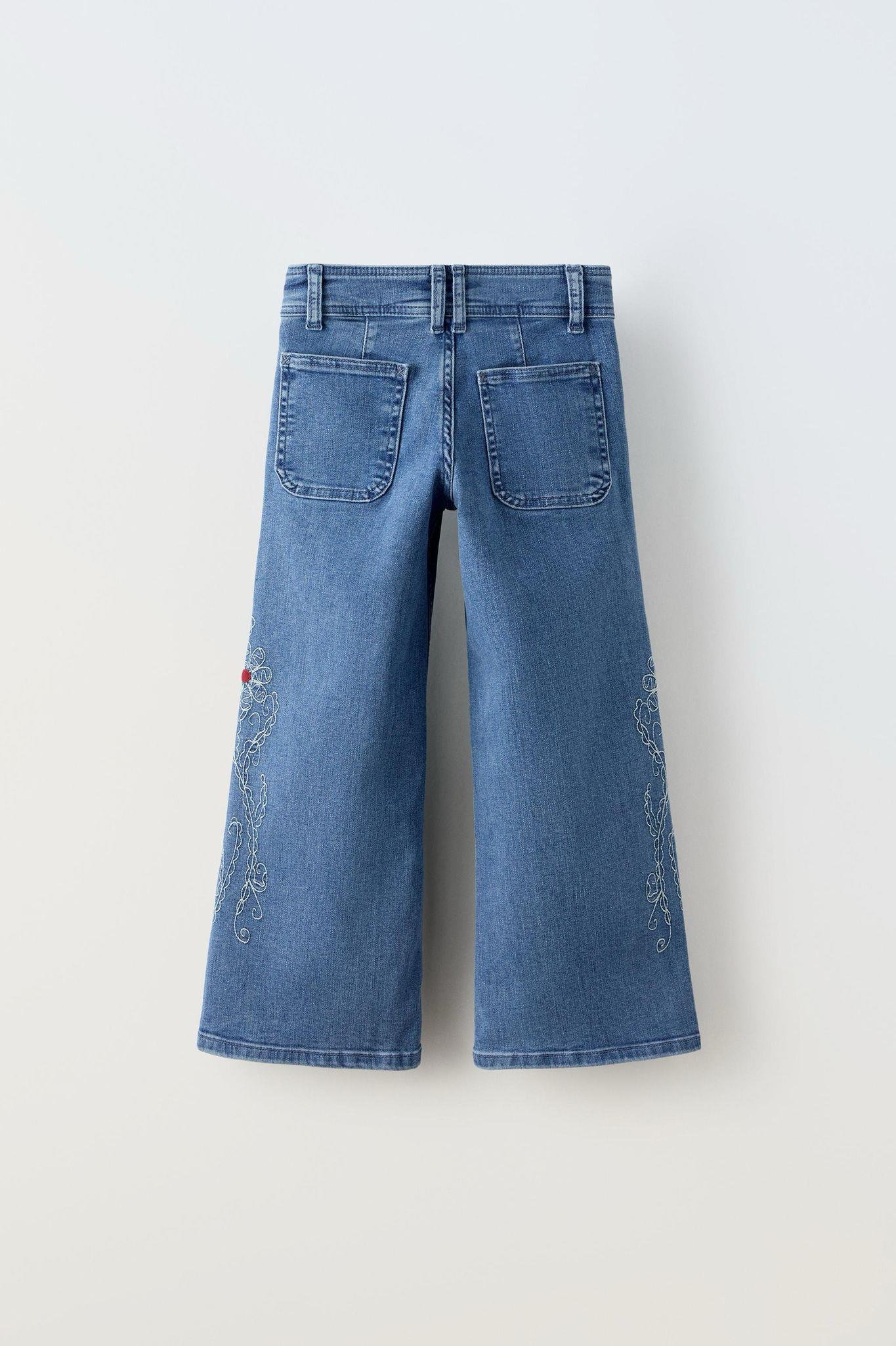 İşlemeli İspanyol Paça Denim Pantolon