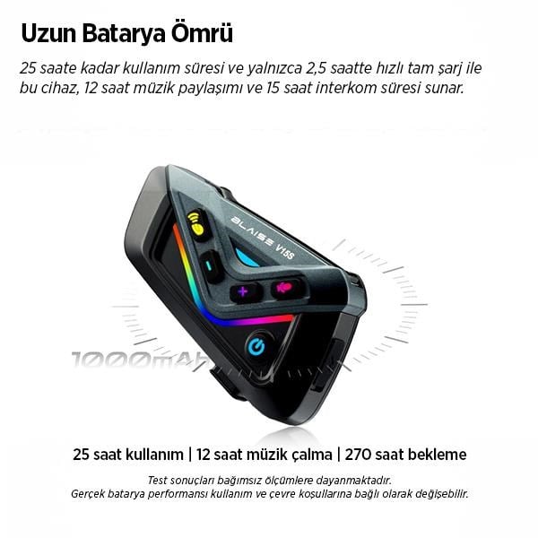 BLAISE V15S Bluetooth + MESH Motosiklet Intercom Siyah