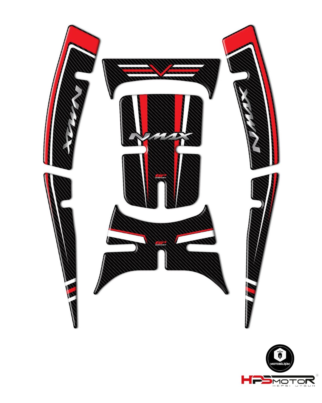 GP Kompozit Yamaha NMAX 125 / 155 2021-2024 Uyumlu Tank Pad Seti Kırmızı