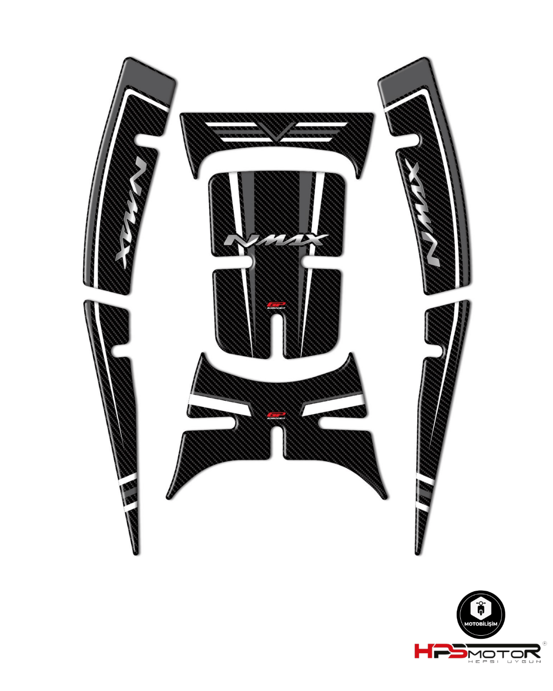 GP Kompozit Yamaha NMAX 125 / 155 2021-2024 Uyumlu Tank Pad Seti Gri