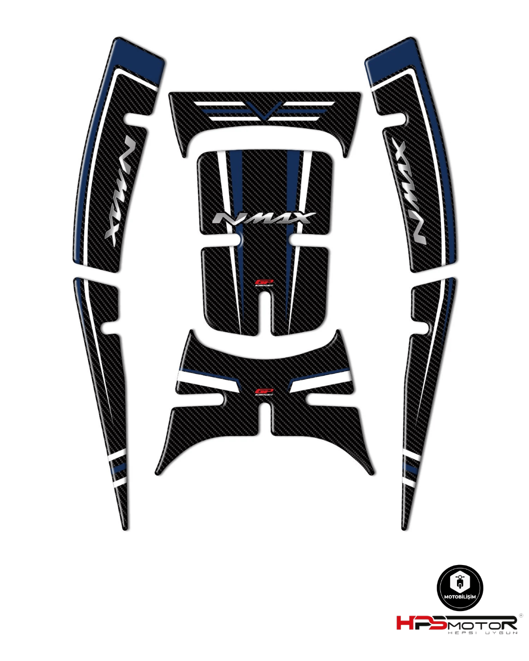 GP Kompozit Yamaha NMAX 125 / 155 2021-2024 Uyumlu Tank Pad Seti Mavi
