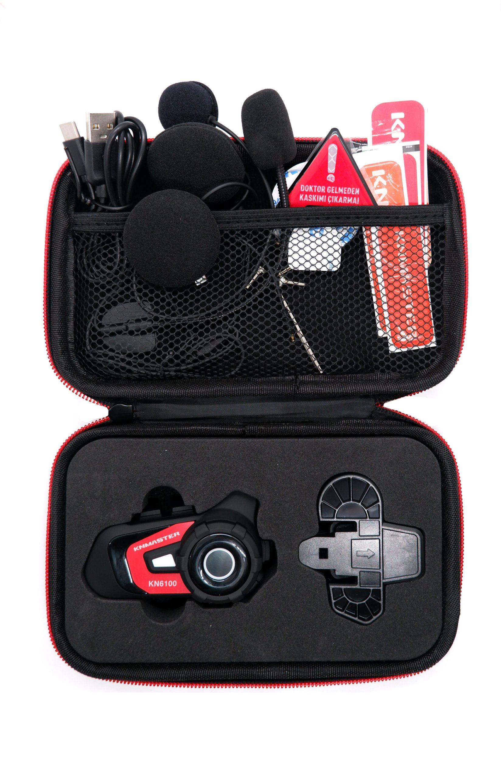 Knmaster KN6100 Motosiklet Kask İnterkom Bluetooth Intercom Kulaklık Seti Kırmızı