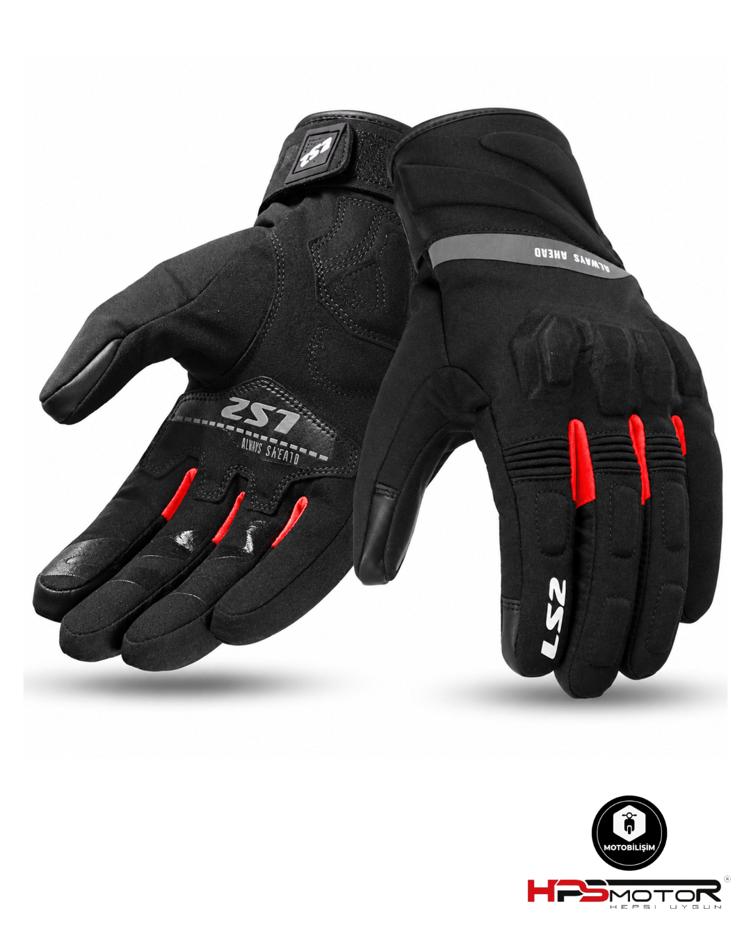 LS2 Jet 3 Waterproof Eldiven Siyah-Kırmızı