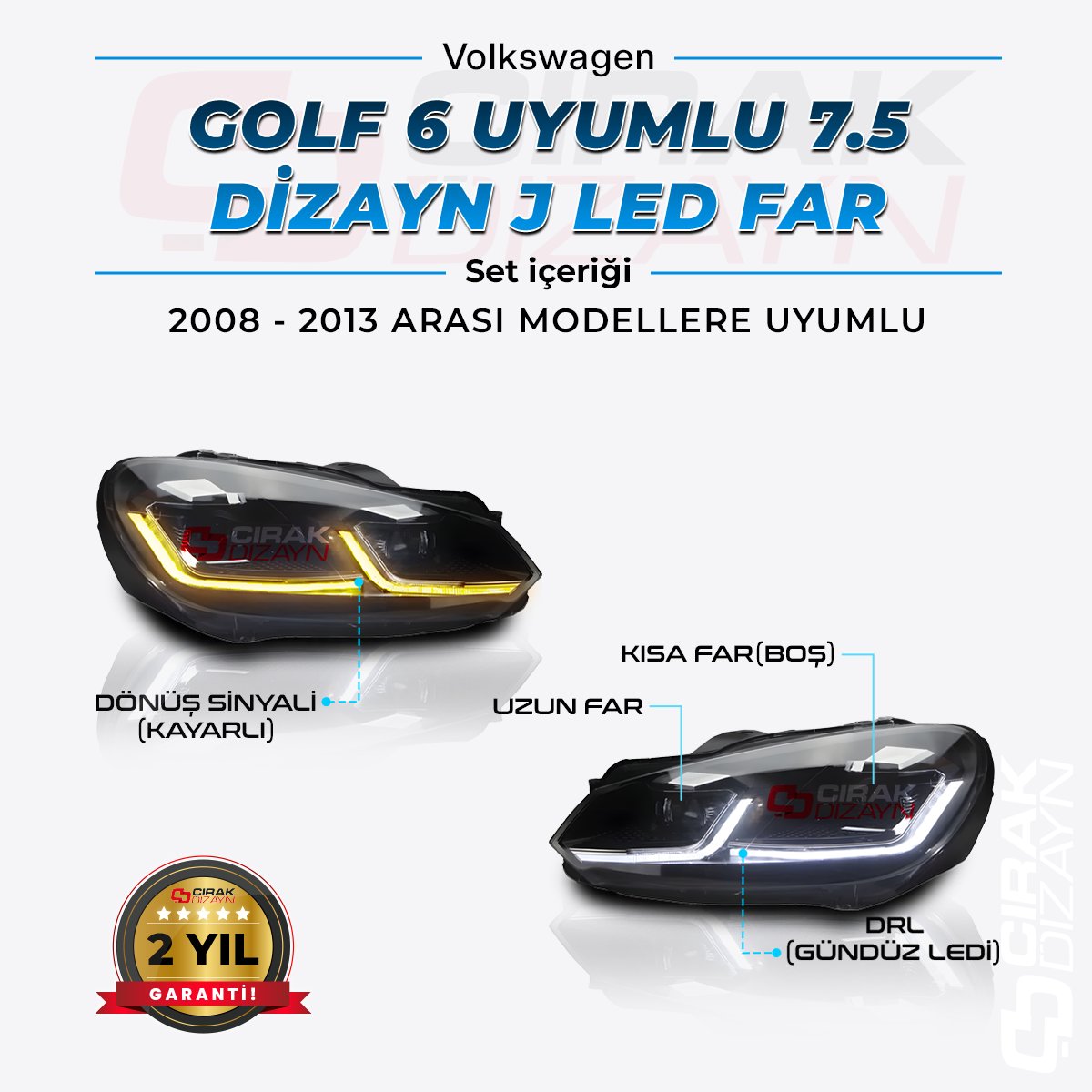 VolkswagenGolf 6 Uyumlu 7.5 Dizayn J Led FarGolf 5 ve 6