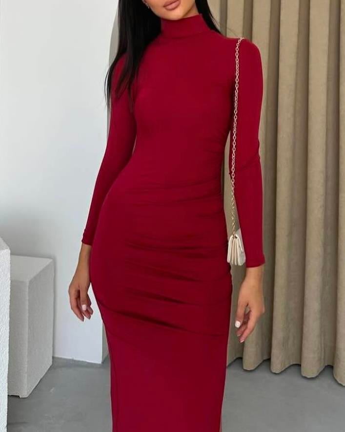 BALIKÇI YAKA YIRTMAÇLI ELBİSE