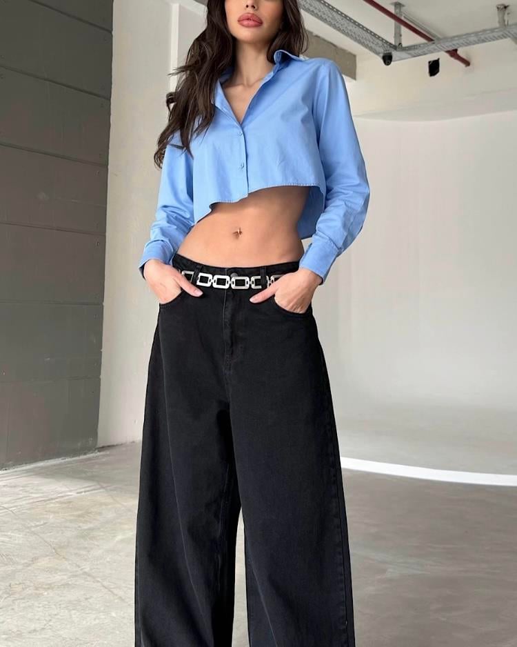 BEBE MAVİ CROP GÖMLEK