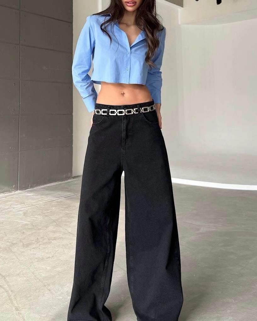BEBE MAVİ CROP GÖMLEK