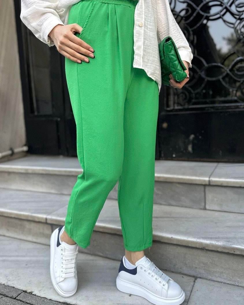 BEL LASTİK YEŞİL HAVUÇ PANTOLON