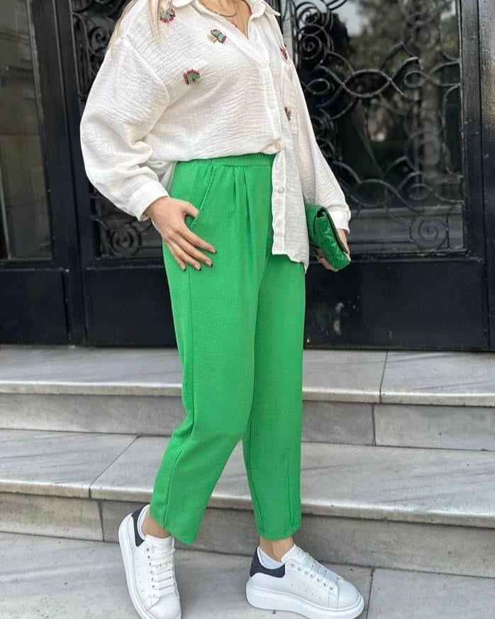 BEL LASTİK YEŞİL HAVUÇ PANTOLON