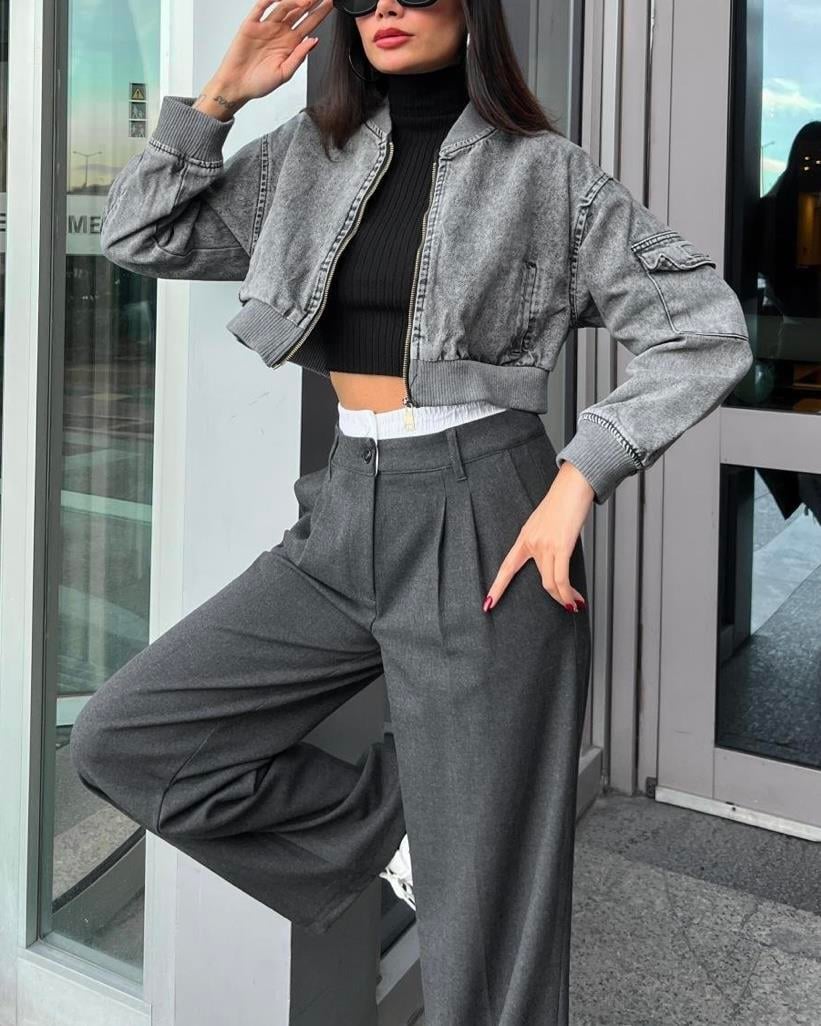 BOMBER JEAN KISA CEKET
