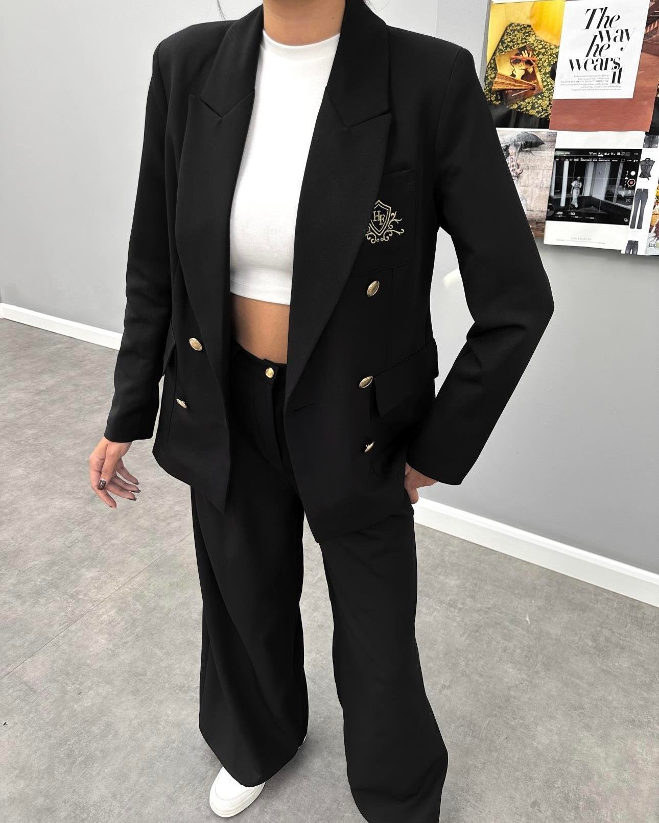 GOLD NAKIŞLI BLAZER PANTOLON TAKIM