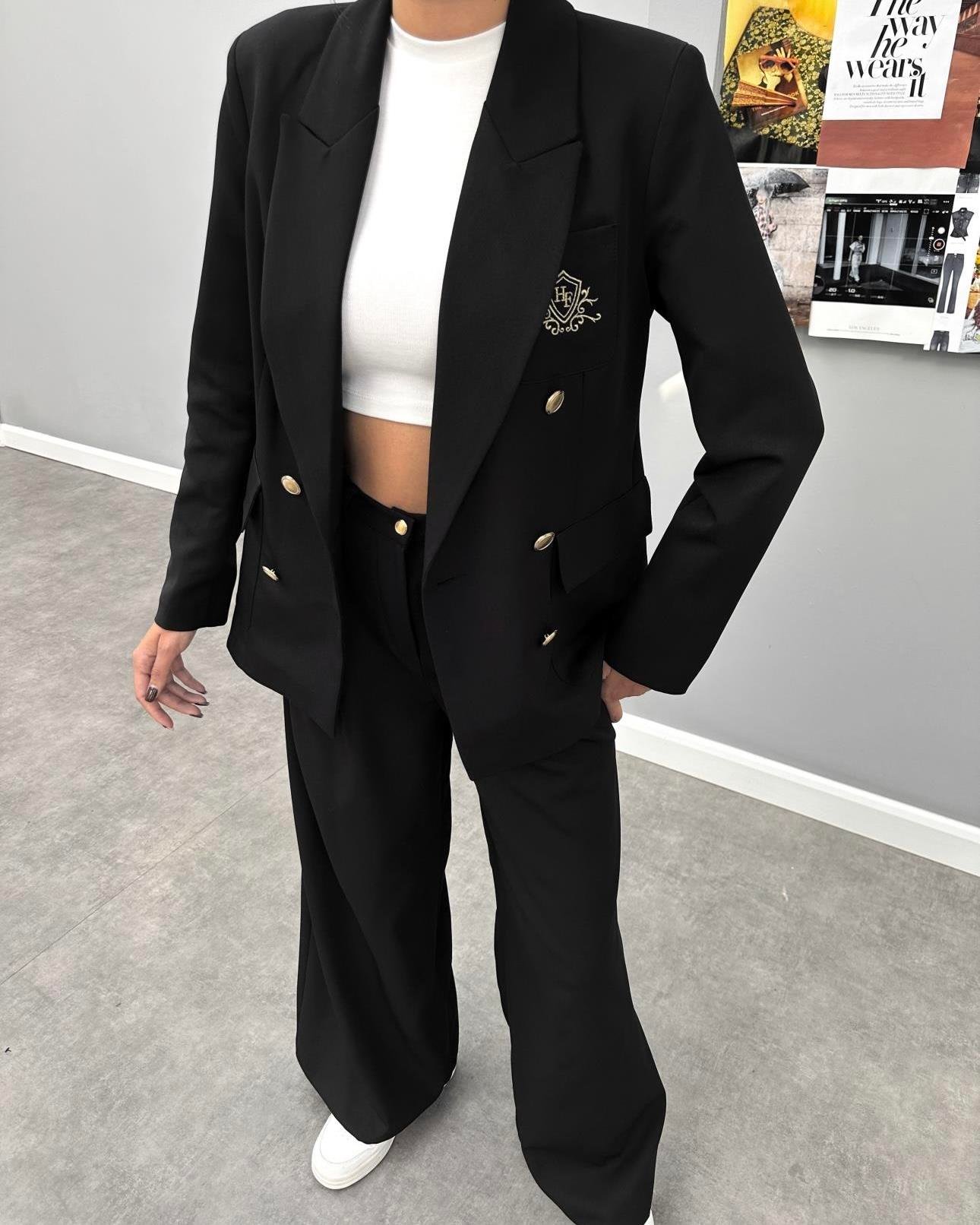 GOLD NAKIŞLI BLAZER PANTOLON TAKIM