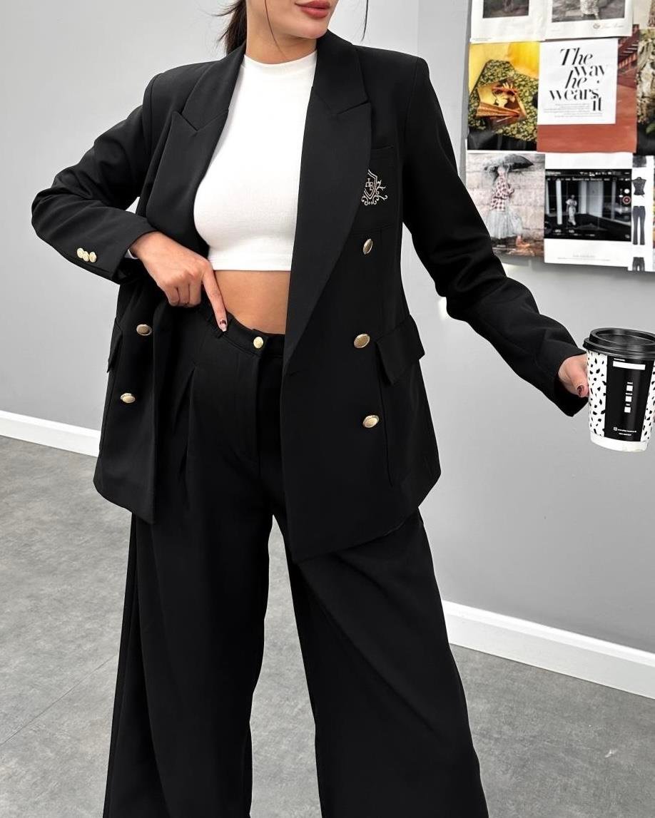 GOLD NAKIŞLI BLAZER PANTOLON TAKIM
