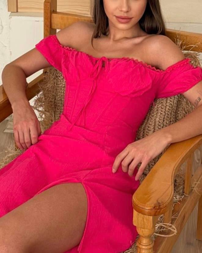 KORSELİ MİDİ BOY PEMBE ELBİSE 