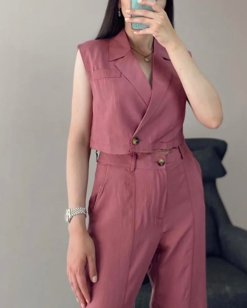 PEMBE YELEK PANTOLON TAKIM