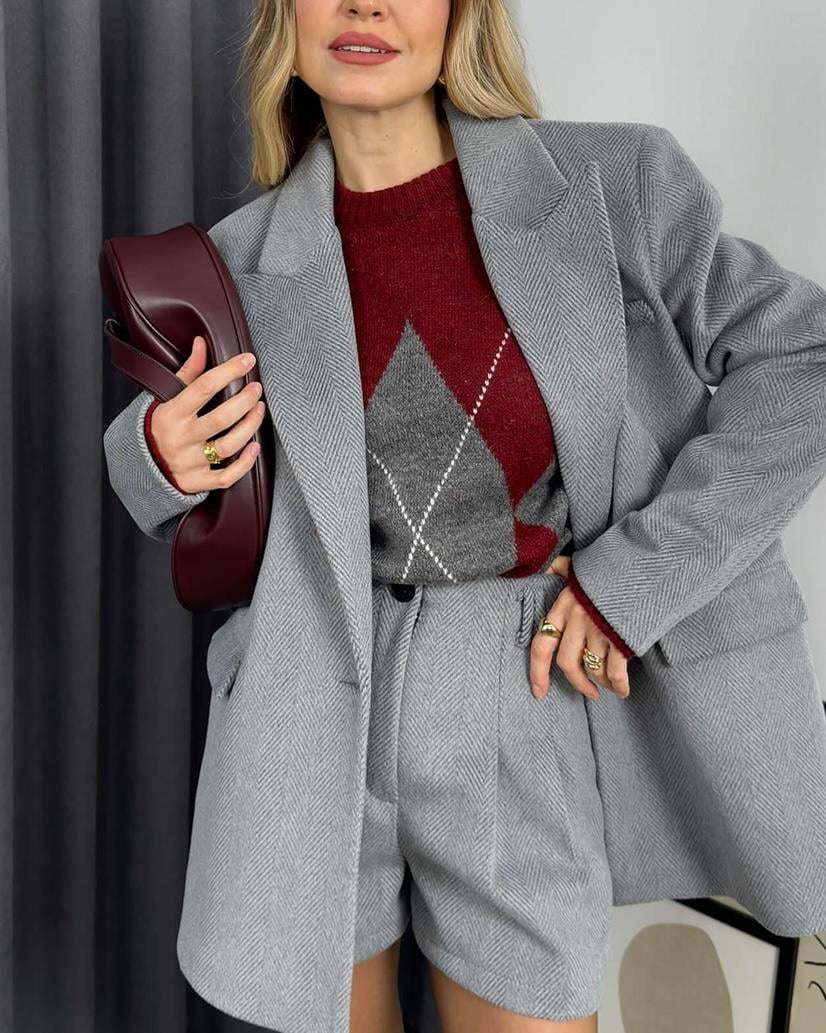 PREMIUM GRİ ŞORT BLAZER TAKIM