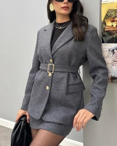 PREMIUM KEMERLİ BLAZER ETEK TAKIM
