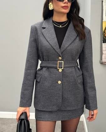 PREMIUM KEMERLİ BLAZER ETEK TAKIM