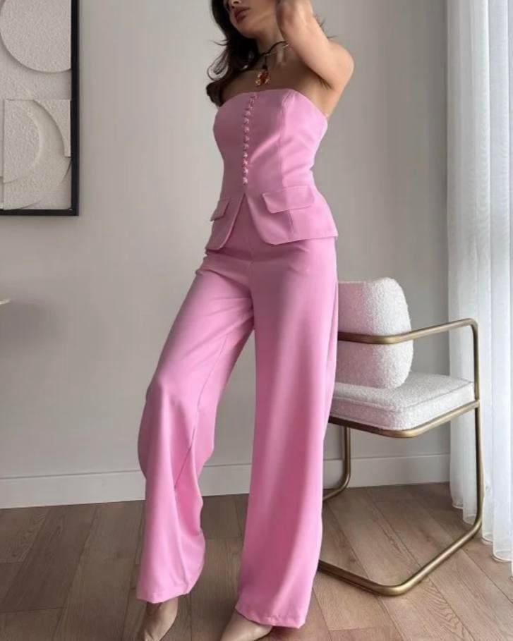 PREMIUM STRAPLEZ DÜĞMELİ YELEK PANTOLON TAKIM