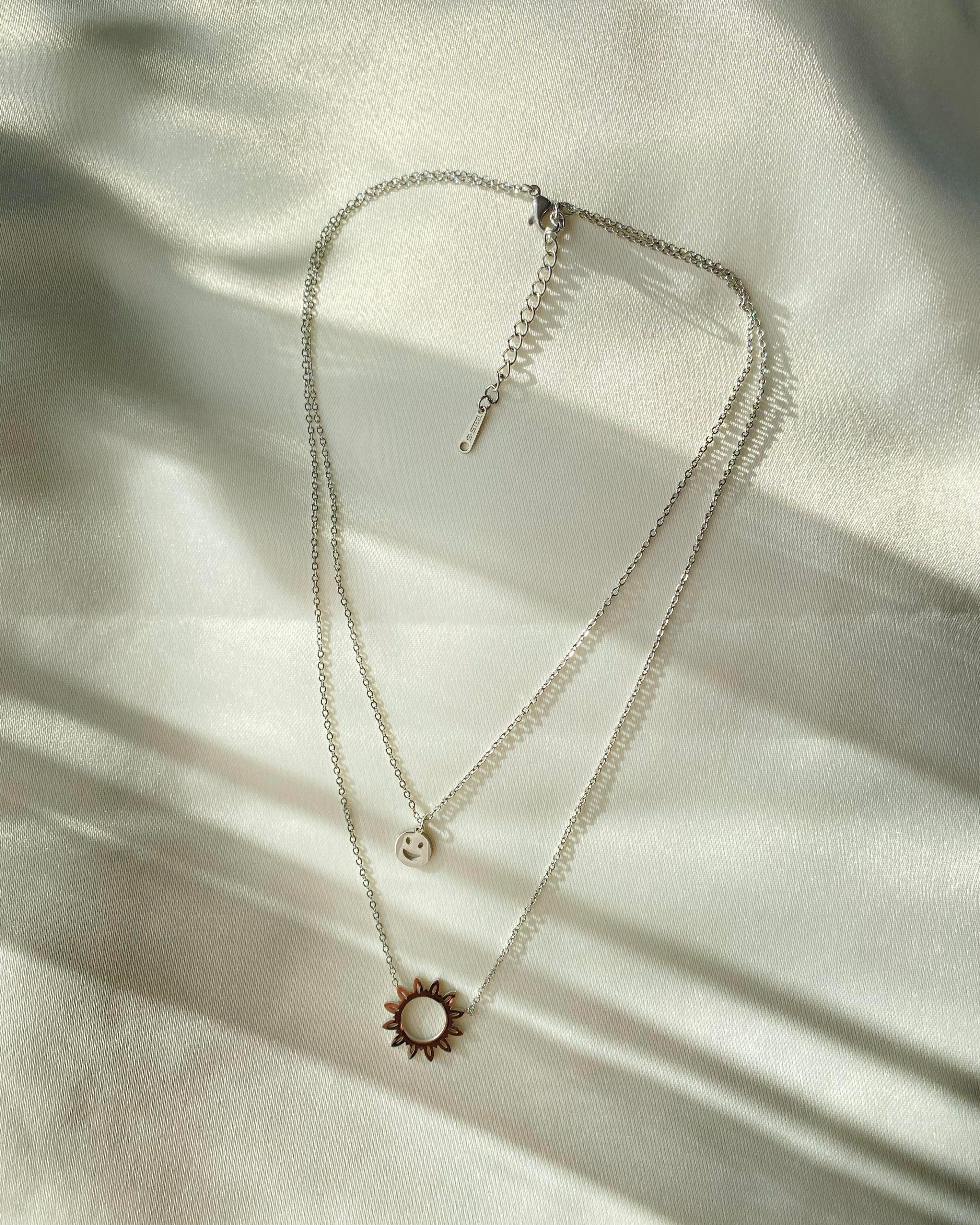 Silver İkili Güneş Kolye (Çelik)