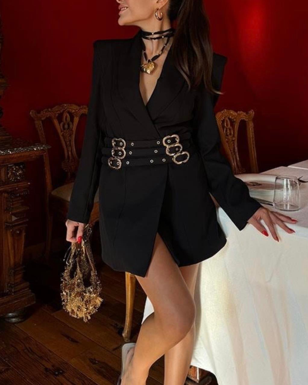 TOKA DETAYLI BLAZER ELBİSE