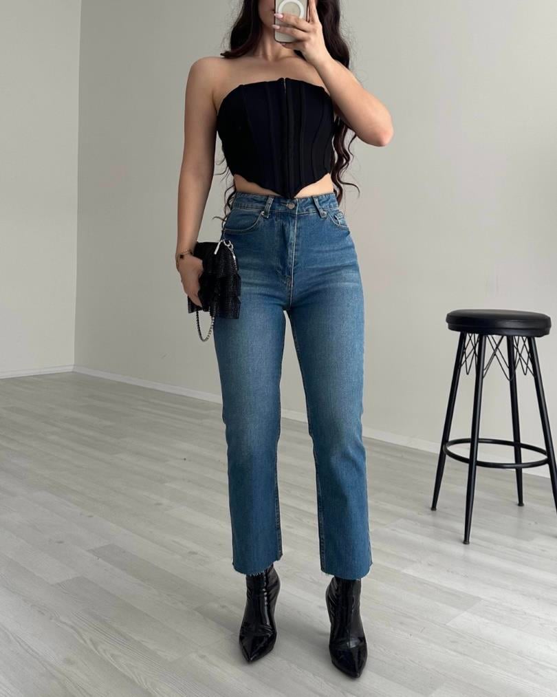 ZRA BOYFİT YÜKSEK BELLİ MİD BLUE JEAN 