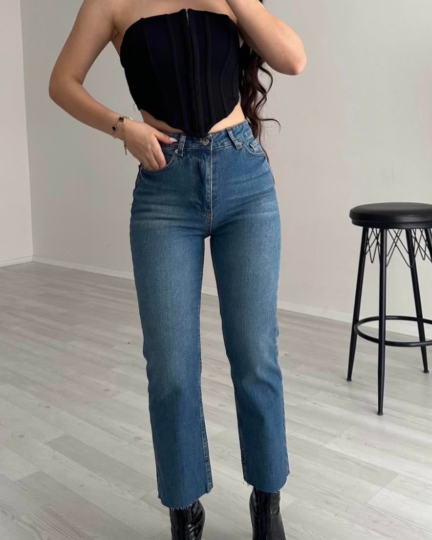 ZRA BOYFİT YÜKSEK BELLİ MİD BLUE JEAN 
