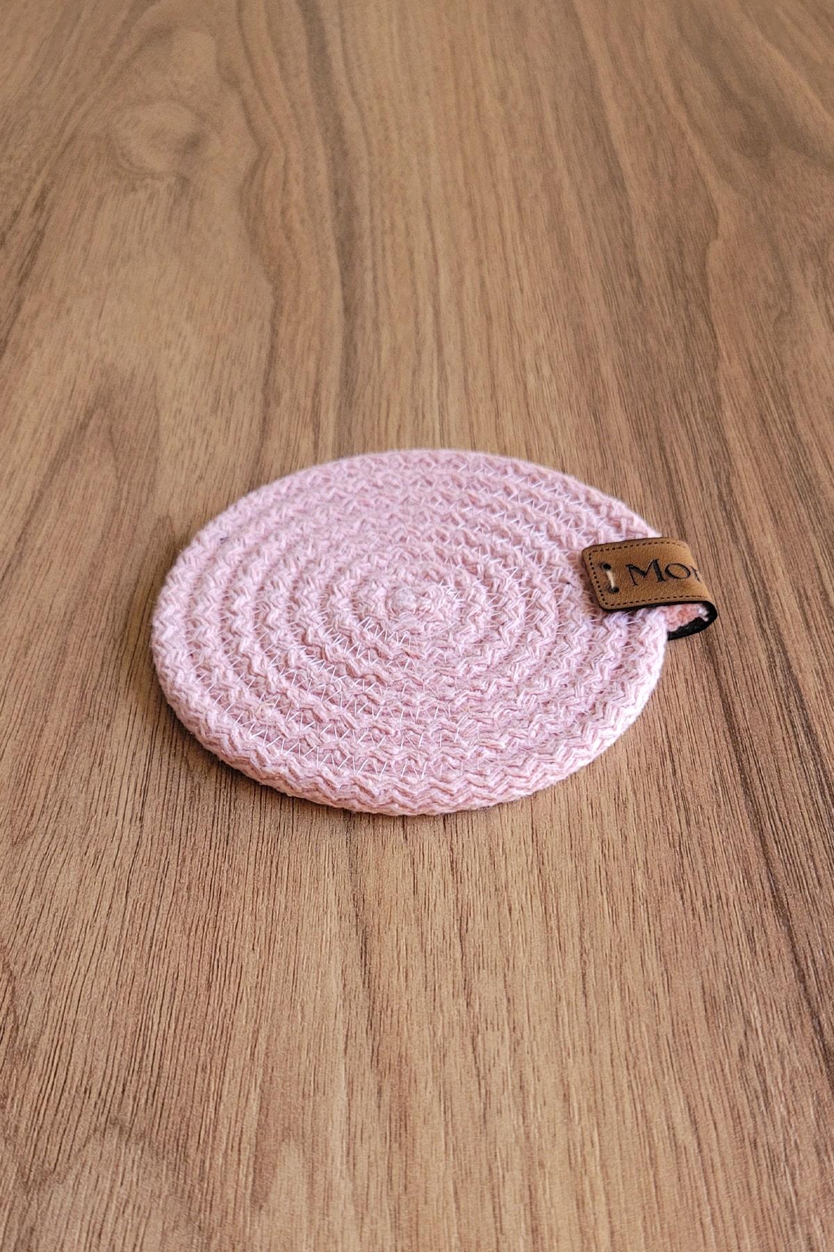 Monovia 6'lı Pembe Rengi 10 cm Pamuk Kordon Yuvarlak Bardak Altlığı 