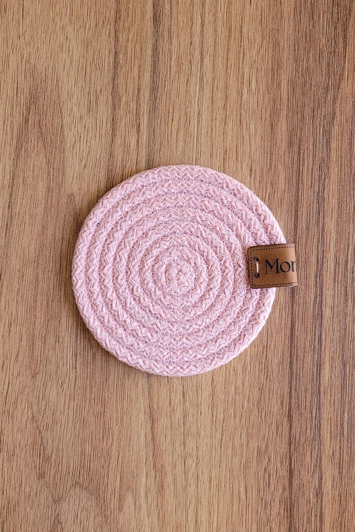Monovia 6'lı Pembe Rengi 10 cm Pamuk Kordon Yuvarlak Bardak Altlığı 