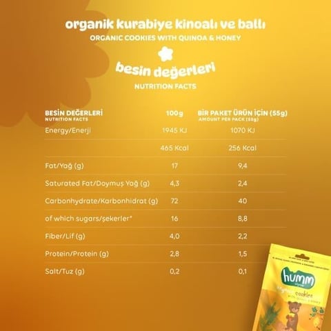 Humm Organik Ballı ve Kinoalı Kurabiye 55 gr