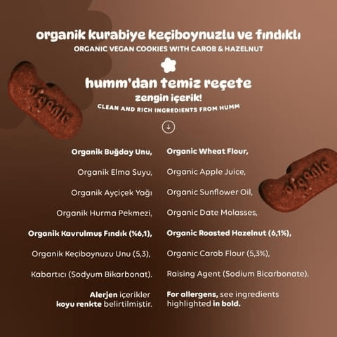 Humm Organik Vegan Keçiboynuzlu ve Fındıklı Kurabiye 55 gr
